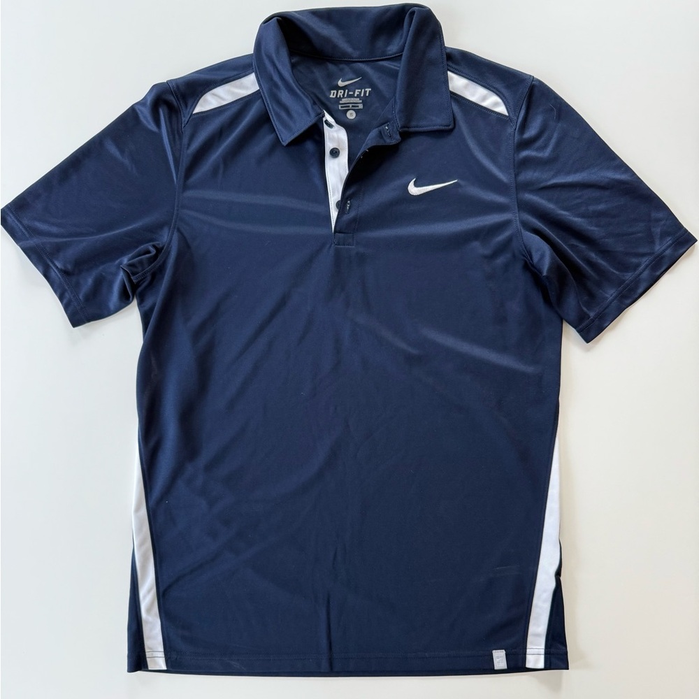 Nike Tennis Polo SZ S Navy Blue Dri Fit Performance Stretch Casual Mens